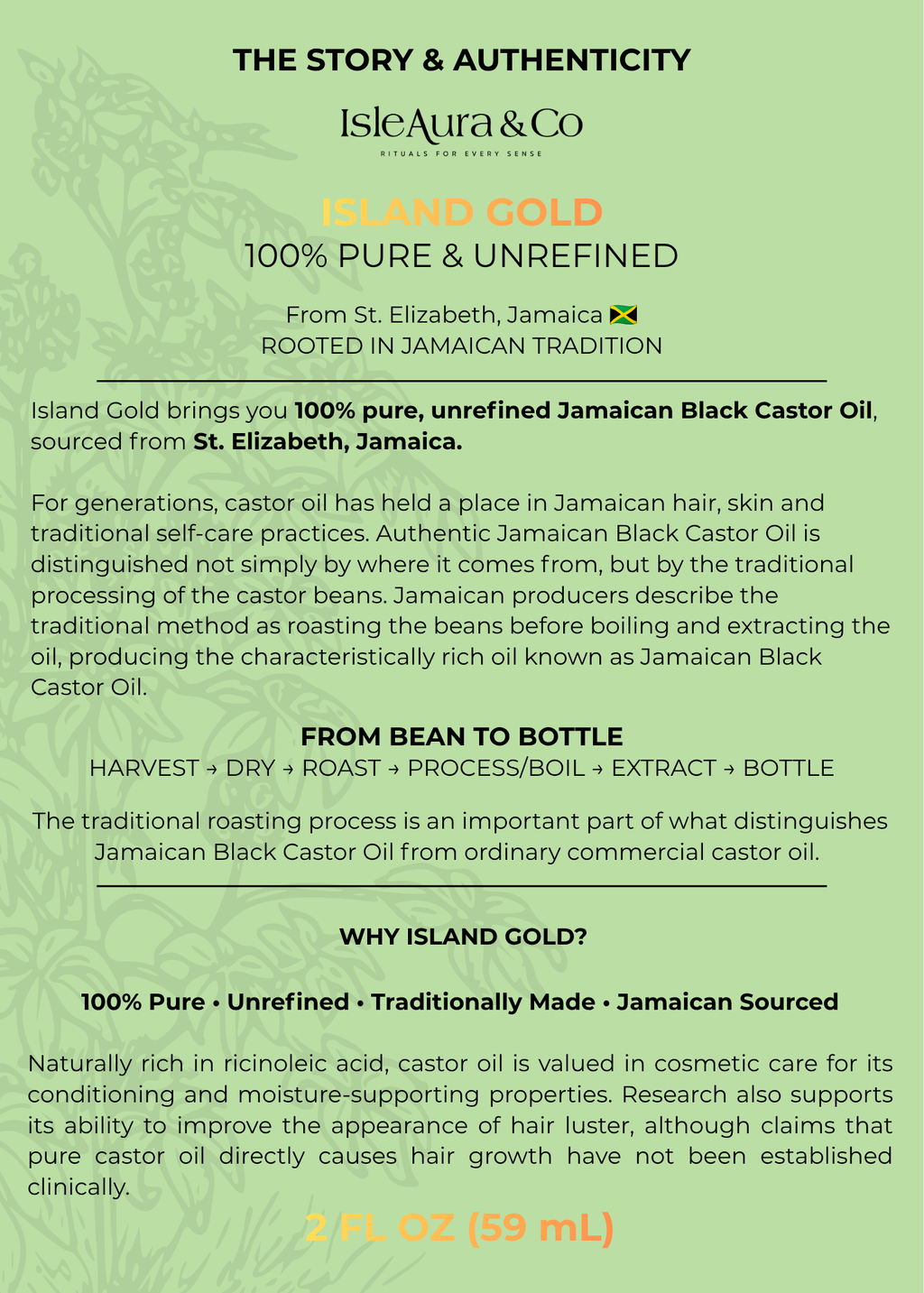 Island Gold- 100% Pure & Unrefined Castor Oil- 2oz