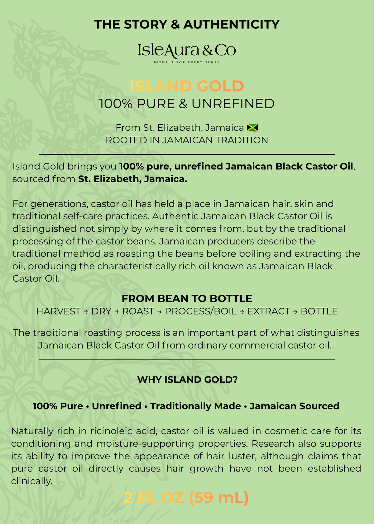 Island Gold- 100% Pure & Unrefined Castor Oil- 2oz