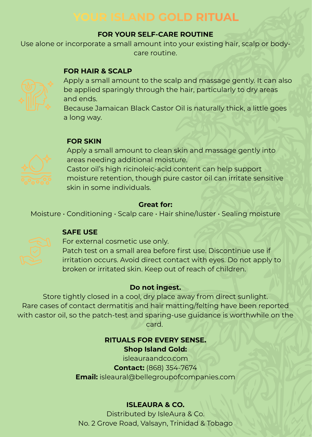 Island Gold- 100% Pure & Unrefined Castor Oil- 2oz